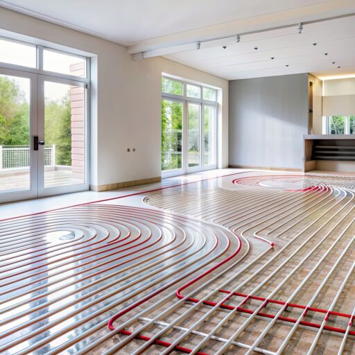 radiant underfloor heating system in a modern home , floor heating, warmth, comfort